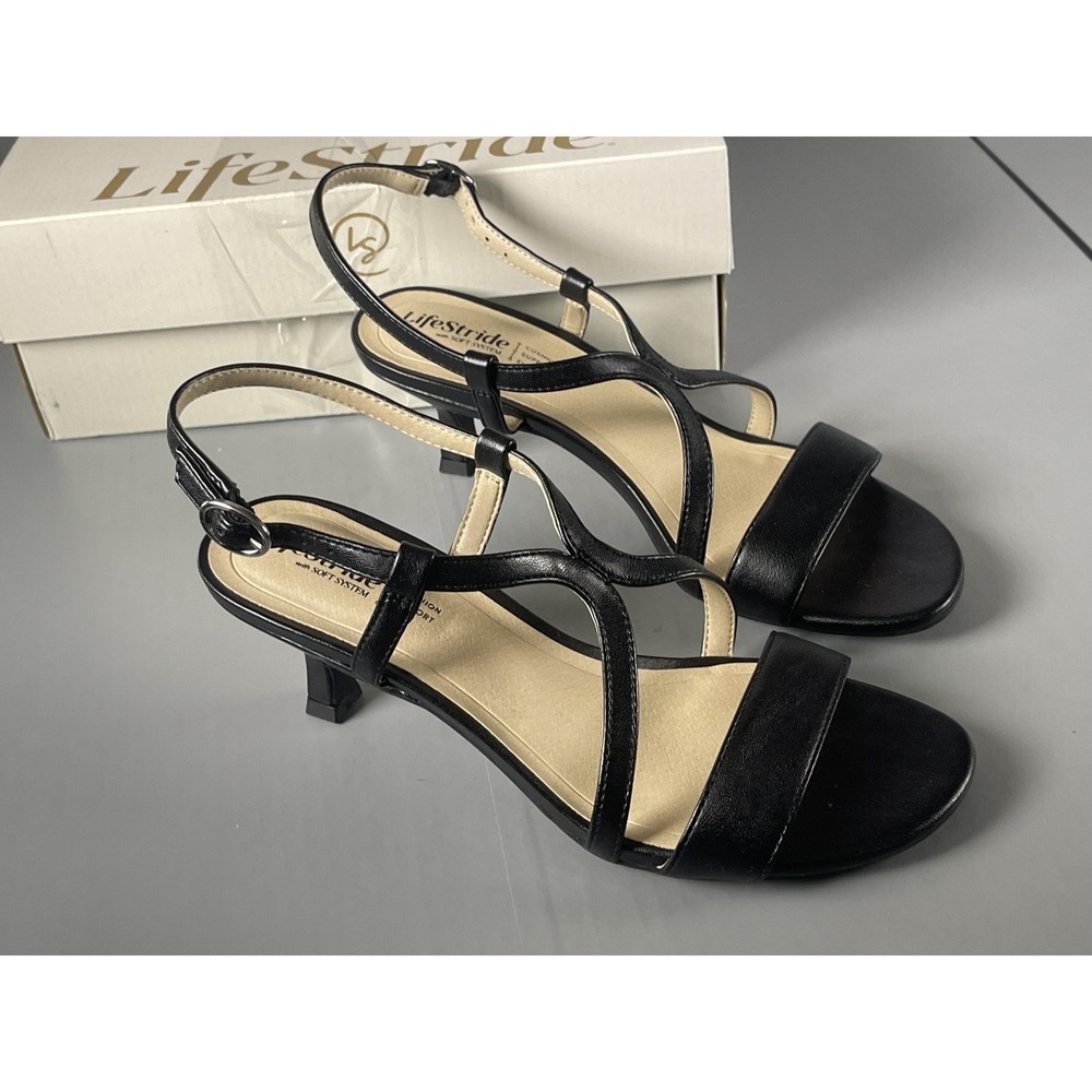 LifeStride Sandals Womens Size 7 Black Nolita Strappy Low Heel Comfort Shoes - Picture 2 of 10